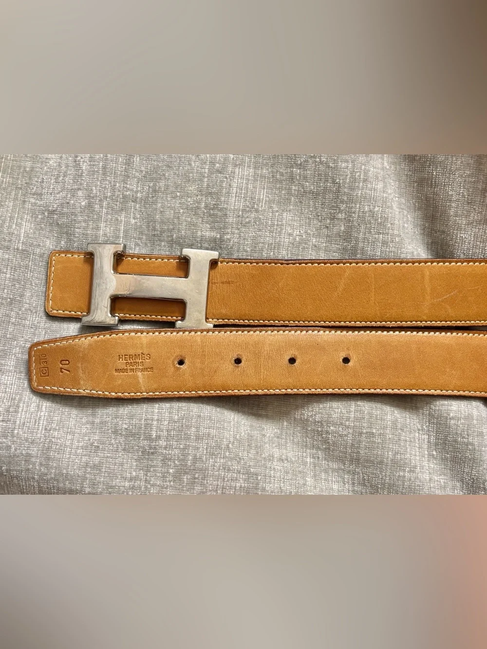 Authentic HERMES brown leather H silver Constance buckle belt 70cm
